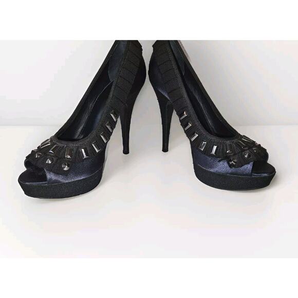 Tory Burch Erinn Satin Platform Studded Heels Blue Size 6M - Picture 3 of 11